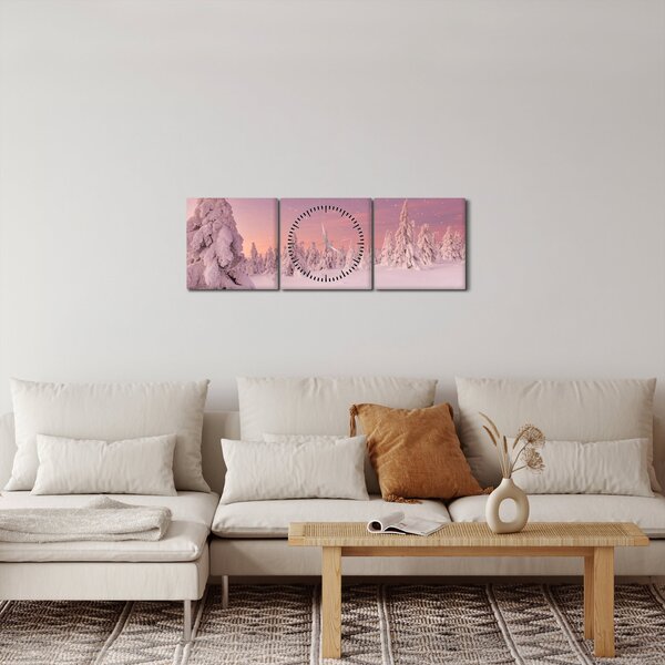 Obraz - Stromy pod sněhovou přikrývkou (s hodinami) (90x30 cm)