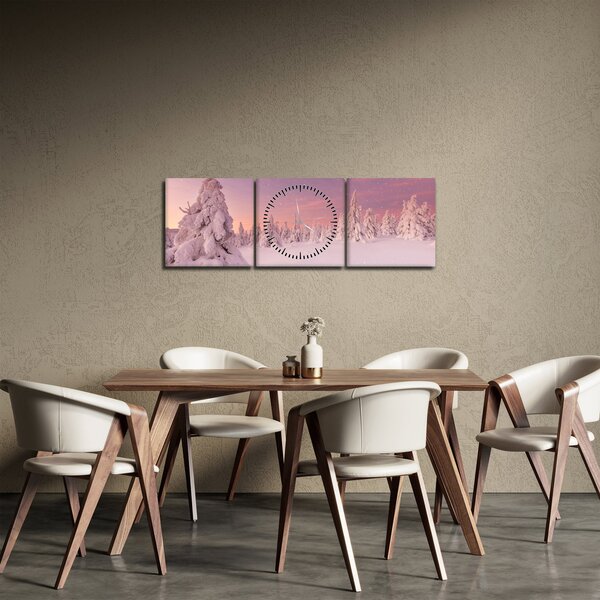 Obraz - Stromy pod sněhovou přikrývkou (s hodinami) (90x30 cm)