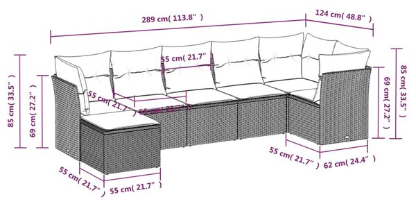 7dílná zahradní sedací souprava s poduškami šedá polyratan 3217970