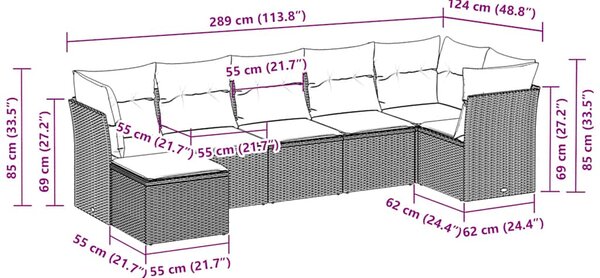 7dílná zahradní sedací souprava a podušky světle šedá polyratan 3217972