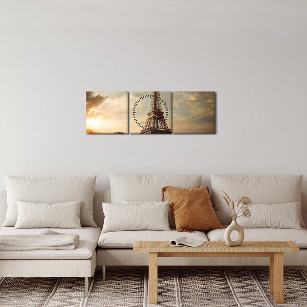 Obraz - Eiffelova věž, Paříž, Francie (s hodinami) (90x30 cm)