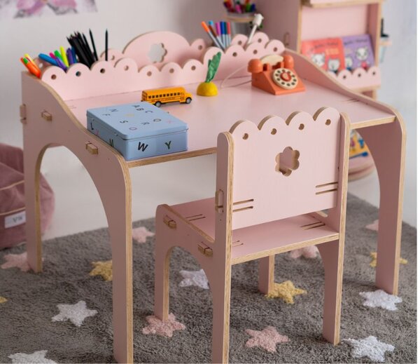 Dětský stolek EMMA s pastelkovníky - Růžová