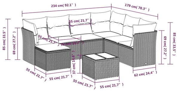 8dílná zahradní sedací souprava s poduškami černá polyratan 3217995