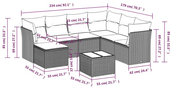 8dílná zahradní sedací souprava s poduškami hnědá polyratan 3218003