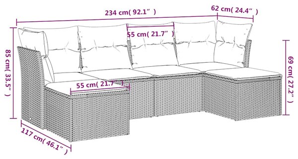 6dílná zahradní sedací souprava s poduškami černá polyratan 3218005