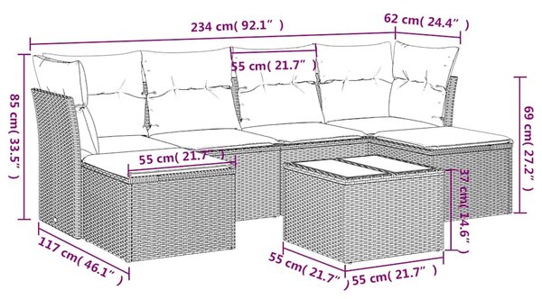 7dílná zahradní sedací souprava s poduškami černá polyratan 3218015