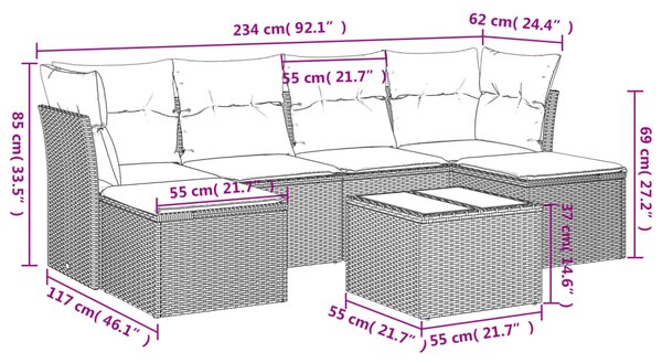 7dílná zahradní sedací souprava s poduškami béžová polyratan 3218018
