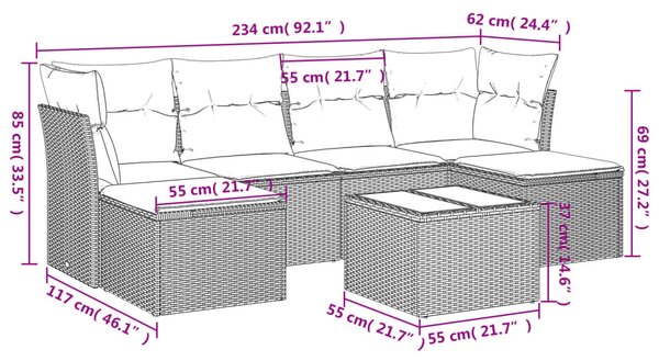 7dílná zahradní sedací souprava s poduškami béžová polyratan 3218019
