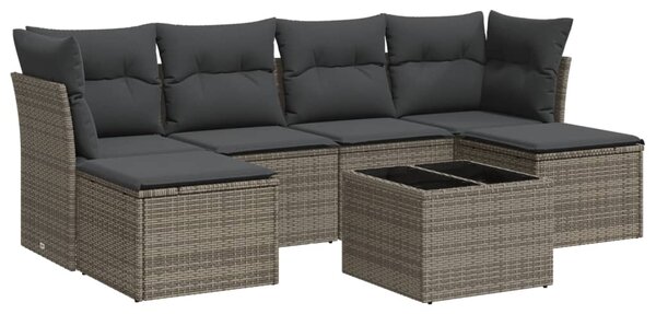 7dílná zahradní sedací souprava s poduškami šedá polyratan 3218020