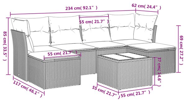 7dílná zahradní sedací souprava s poduškami šedá polyratan 3218020