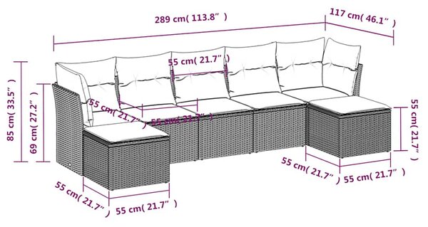 7dílná zahradní sedací souprava a podušky světle šedá polyratan 3218032