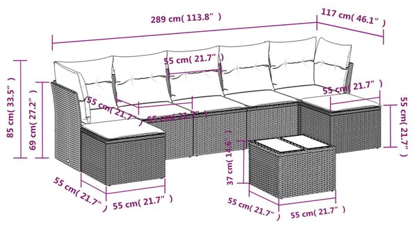 8dílná zahradní sedací souprava s poduškami černá polyratan 3249874