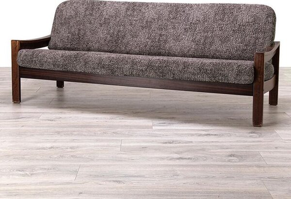Bielastické potahy MARMO hnědé trojkřeslo s dřevěnými rukojeťmi (š. 150 - 200 cm)