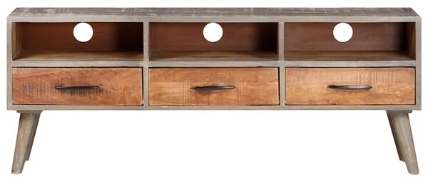 TV stolek šedý 130 x 35 x 51 cm masivní hrubý mangovník 321805
