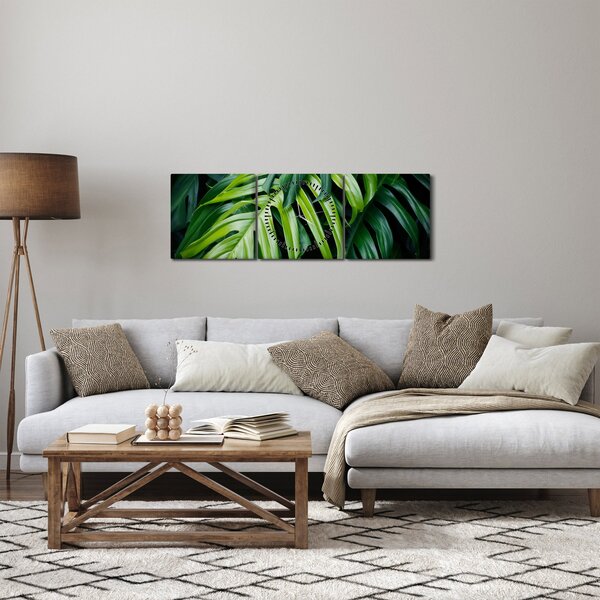 Obraz - Tropické listy (s hodinami) (90x30 cm)
