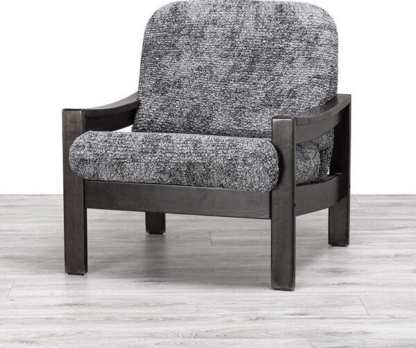Bielastické potahy MARMO šedé křeslo s dřevěnými rukojeťmi (š. 40 - 70 cm)