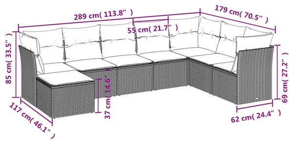 8dílná zahradní sedací souprava s poduškami béžová polyratan 3218048