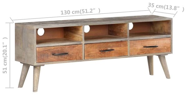 TV stolek šedý 130 x 35 x 51 cm masivní hrubý mangovník 321805