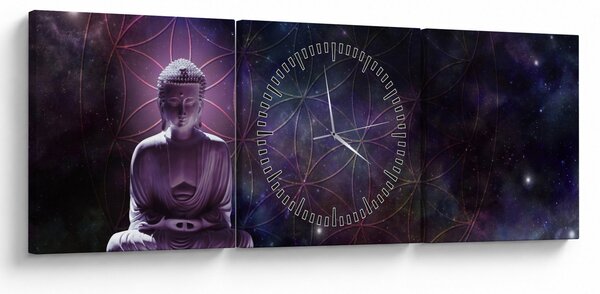 Obraz - Buddha s květy života (s hodinami) (90x30 cm)