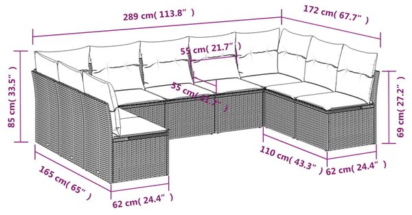 9dílná zahradní sedací souprava s poduškami béžová polyratan 3218069