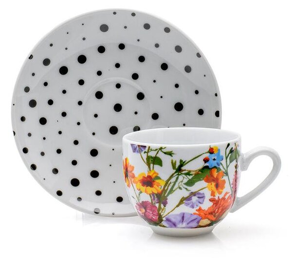 Sada porcelánových šálků s podšálky FLOR 100 ml 6 ks