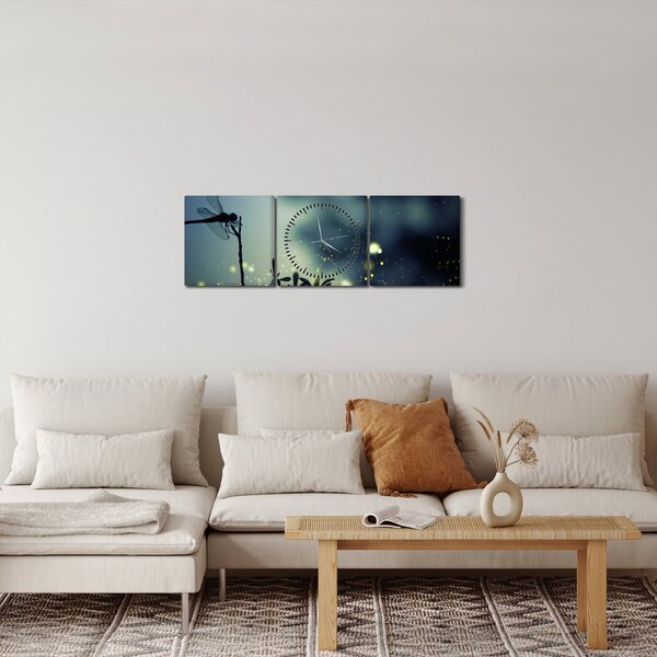 Obraz - Vážka za třpytivé noci (s hodinami) (90x30 cm)