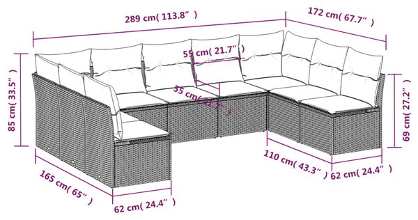 9dílná zahradní sedací souprava s poduškami hnědá polyratan 3218073