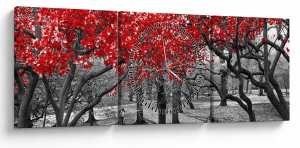 Obraz - Červené stromy, Central Park, New York (s hodinami) (90x30 cm)