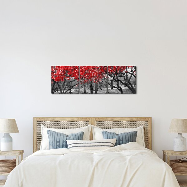Obraz - Červené stromy, Central Park, New York (s hodinami) (90x30 cm)
