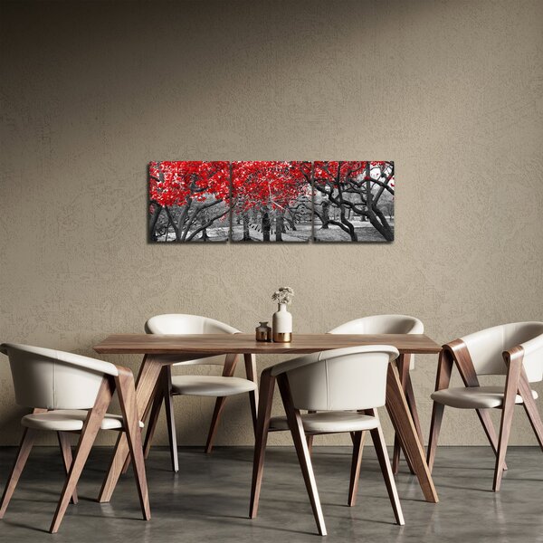 Obraz - Červené stromy, Central Park, New York (s hodinami) (90x30 cm)