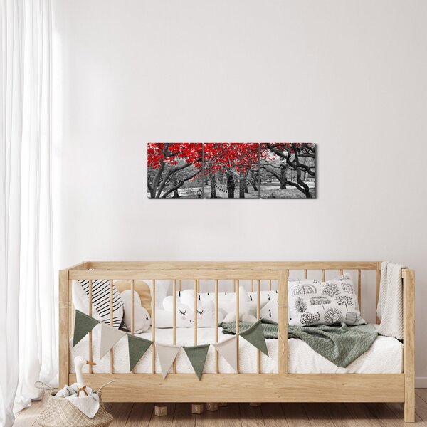 Obraz - Červené stromy, Central Park, New York (s hodinami) (90x30 cm)