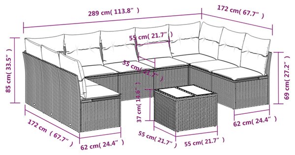10dílná zahradní sedací souprava s poduškami hnědá polyratan 3218083