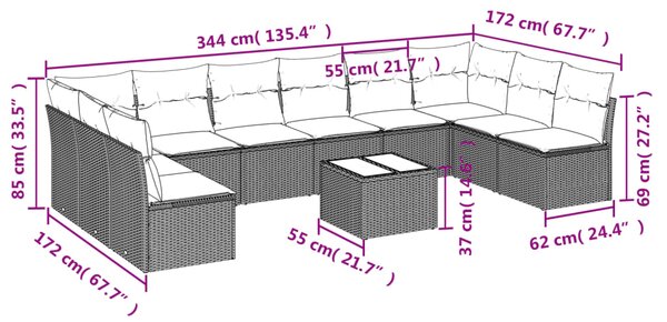 11dílný zahradní sedací souprava s poduškami béžový polyratan 3218099