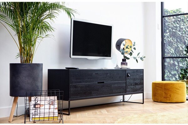Černý TV stolek z jasanového dřeva 180x61x44 cm Silas – WOOOD