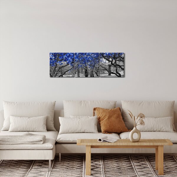 Obraz - Modré stromy, Central Park, New York (s hodinami) (90x30 cm)