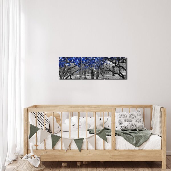 Obraz - Modré stromy, Central Park, New York (s hodinami) (90x30 cm)