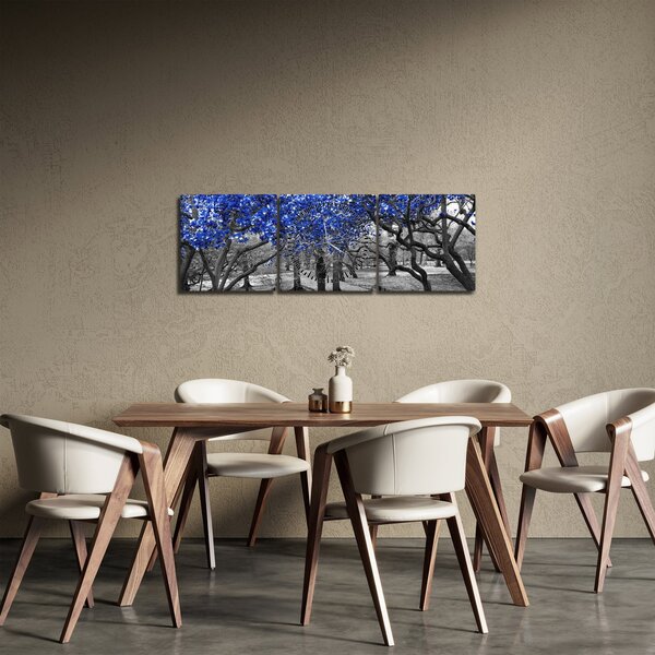 Obraz - Modré stromy, Central Park, New York (s hodinami) (90x30 cm)