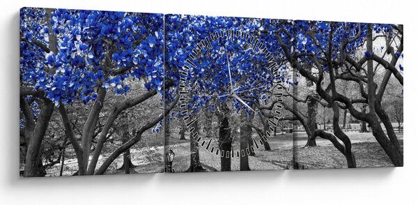 Obraz - Modré stromy, Central Park, New York (s hodinami) (90x30 cm)