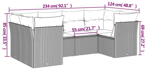 6dílná zahradní sedací souprava s poduškami béžová polyratan 3249948