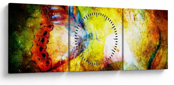 Obraz - Kosmický motýl (s hodinami) (90x30 cm)