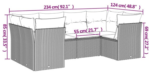 6dílná zahradní sedací souprava a podušky světle šedá polyratan 3218112