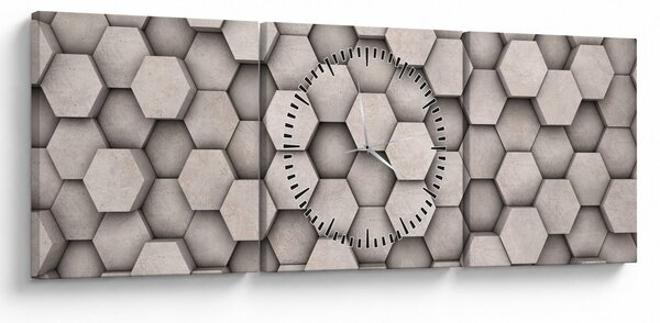 Obraz - Hexagony v betonovém designu (s hodinami) (90x30 cm)