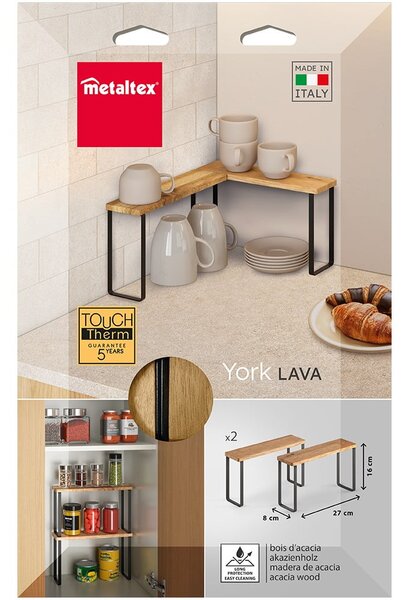 Dřevěné přídavné poličky v matně černo-přírodní barvě v sadě 2 ks 27x8 cm York – Metaltex