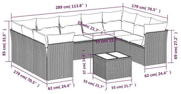 10dílná zahradní sedací souprava s poduškami černá polyratan 3218135