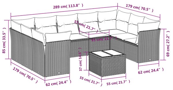 10dílná zahradní sedací souprava s poduškami béžová polyratan 3218138