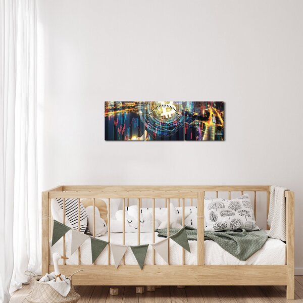 Obraz - Město investic (s hodinami) (90x30 cm)