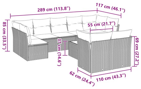10dílná zahradní sedací souprava podušky světle šedá polyratan 3218162