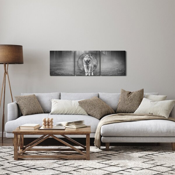 Obraz - Strážce lesa, černobílý (s hodinami) (90x30 cm)