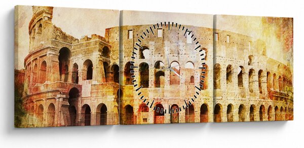 Obraz - Digitální malba, koloseum, Řím, Itálie (s hodinami) (90x30 cm)