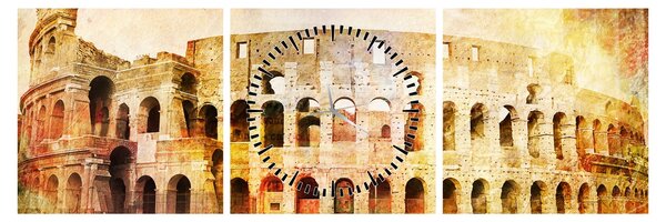 Obraz - Digitální malba, koloseum, Řím, Itálie (s hodinami) (90x30 cm)